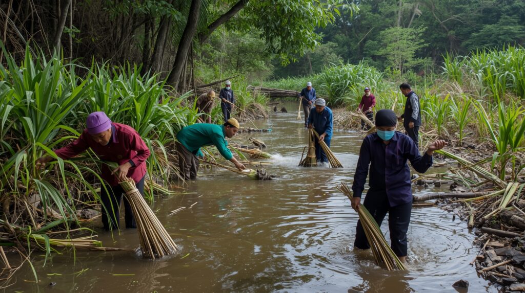Komunitas Muslim Indonesia bergotong royong menanam pohon dan menjaga sungai.