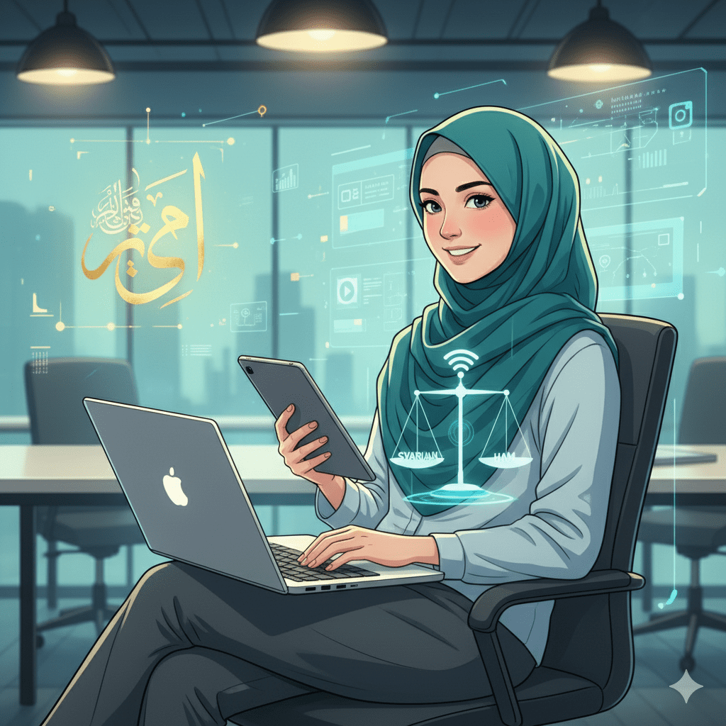 ilustrasi anak muda Muslim & teknologi digital