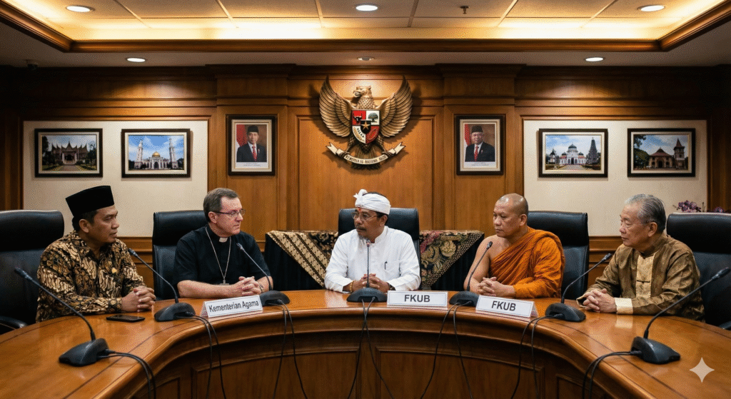 Forum dialog lintas agama dengan perwakilan Islam, Kristen, Hindu, Buddha, dan Konghucu