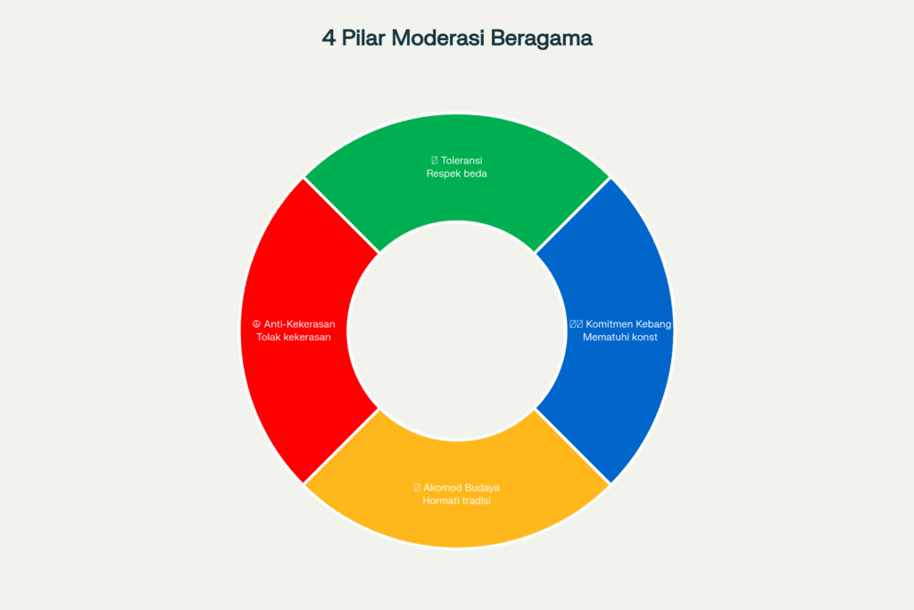 Perbandingan moderasi beragama vs wasathiyyah: definisi, 4 pilar, dan framework masing-masing konsep untuk Indonesia yang plural