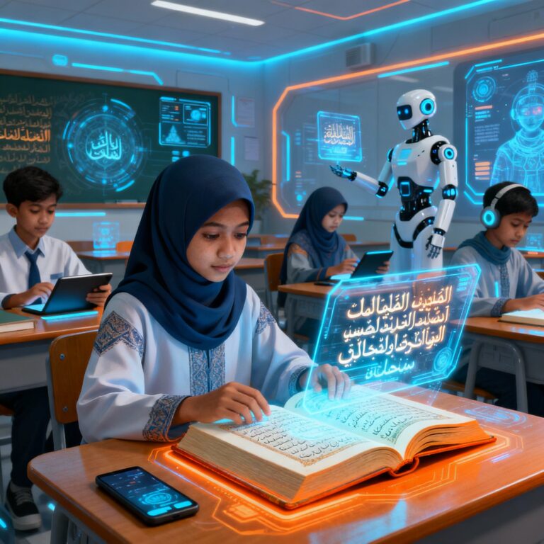 Santri SMP Al-Quran Bandung menggunakan app hafalan quran dengan bimbingan ustadz