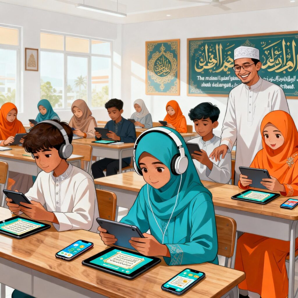 Santri tahfidz membaca mushaf digital app hafalan quran 2025 untuk murojaah