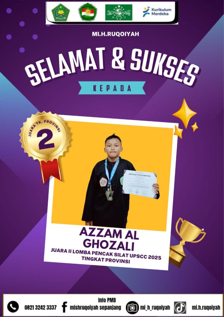"Azzam Al Ghozali juara 2 UPSCC III 2025 Pencak Silat UNESA MI H. Ruqoiyah"
