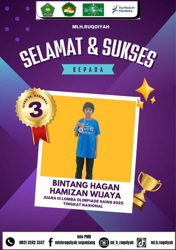 "Bintang Hagan Hamizan Wijaya juara 3 Olimpiade Sains 2025 UNESA dari MI Sepanjang"