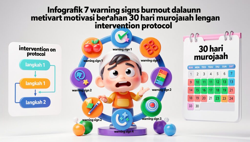 "Infografik 7 warning signs burnout dalam mental motivasi bertahan 30 hari murojaah dengan intervention protocol"