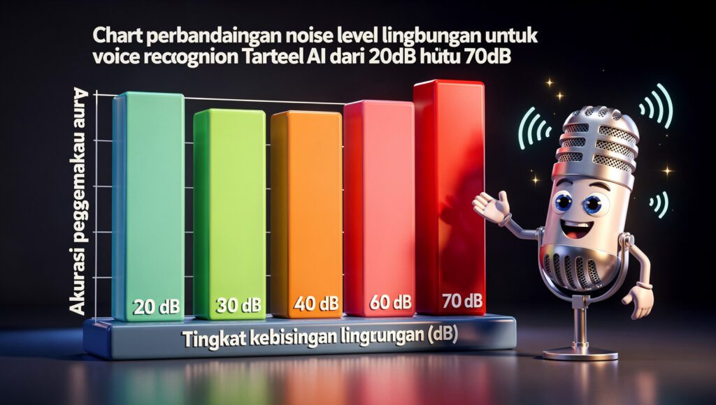 Chart perbandingan noise level lingkungan untuk voice recognition Tarteel AI dari 20dB hingga 70dB