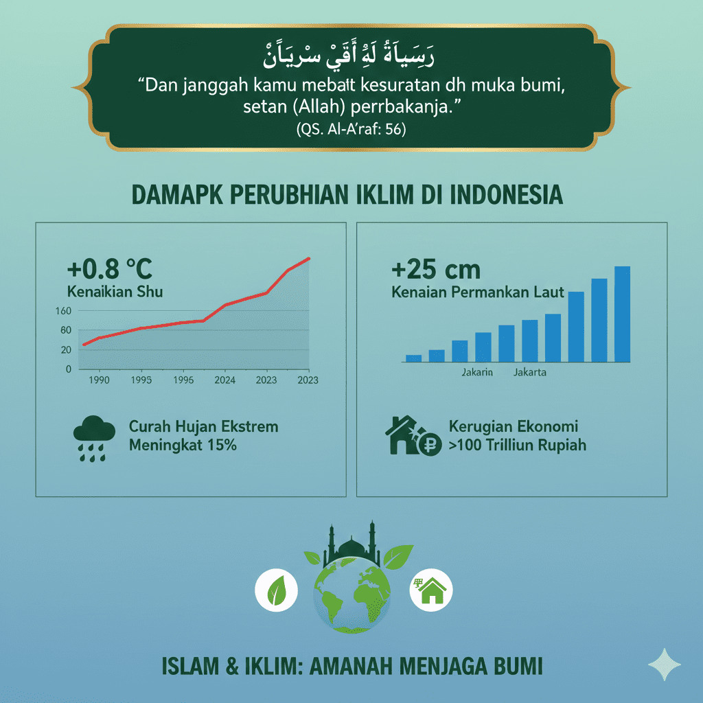 infografik data iklim indonesia dan pesan islam tentang islam dan perubahan iklim
