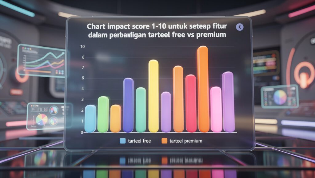 "Chart impact score 1-10 untuk setiap fitur dalam perbandingan tarteel free vs premium"