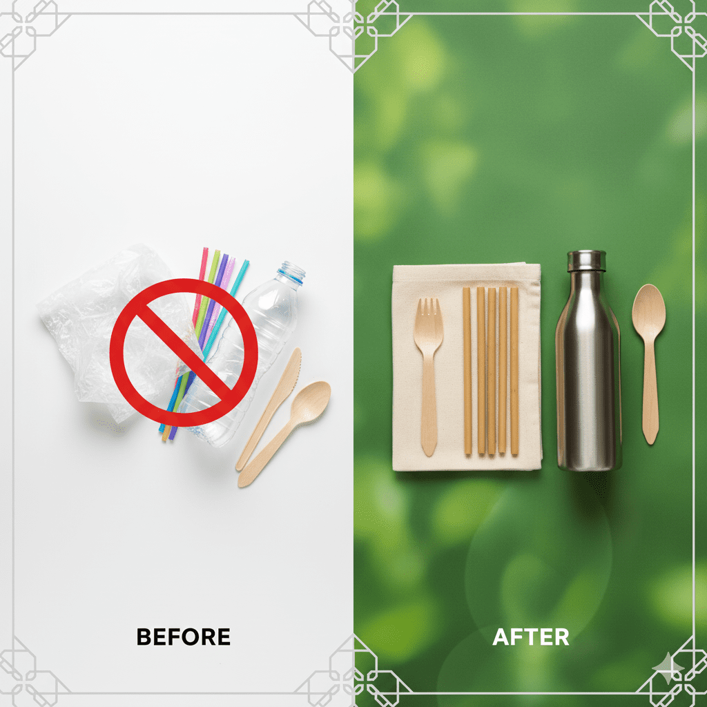 Tabel perbandingan plastik sekali pakai dengan alternatif ramah lingkungan yang dianjurkan Islam