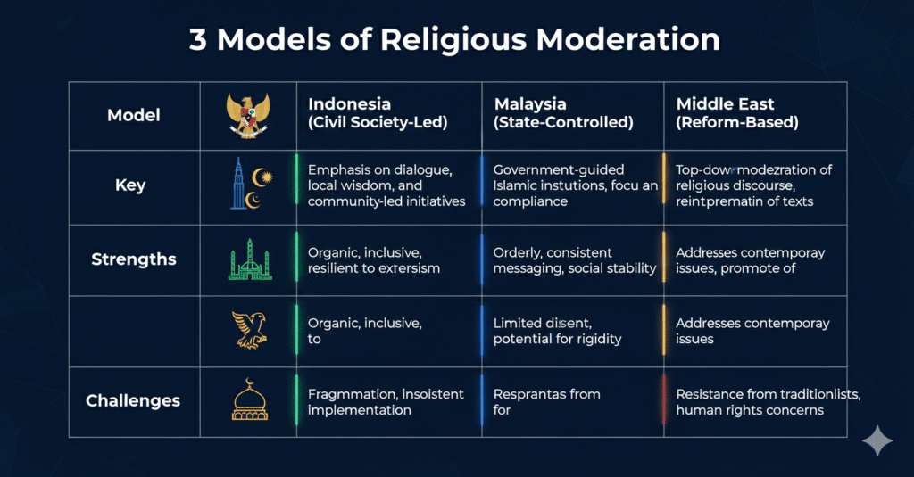 Perbandingan Moderasi Beragama Indonesia Malaysia Timur Tengah