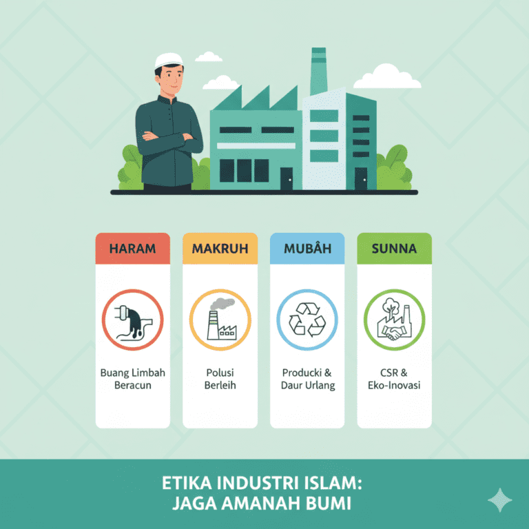 infografis empat kategori hukum limbah pabrik islam untuk pengusaha muslim