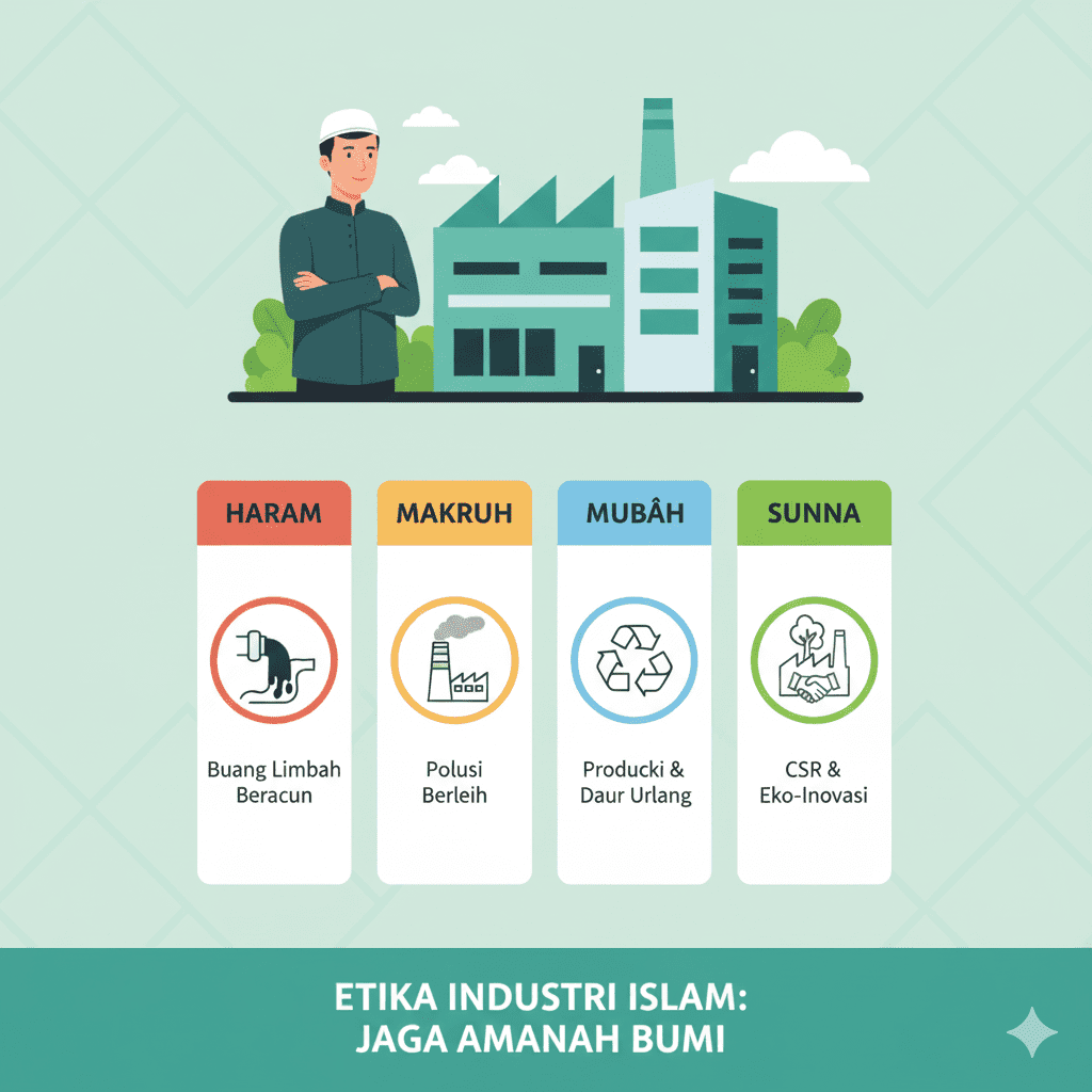 infografis empat kategori hukum limbah pabrik islam untuk pengusaha muslim
