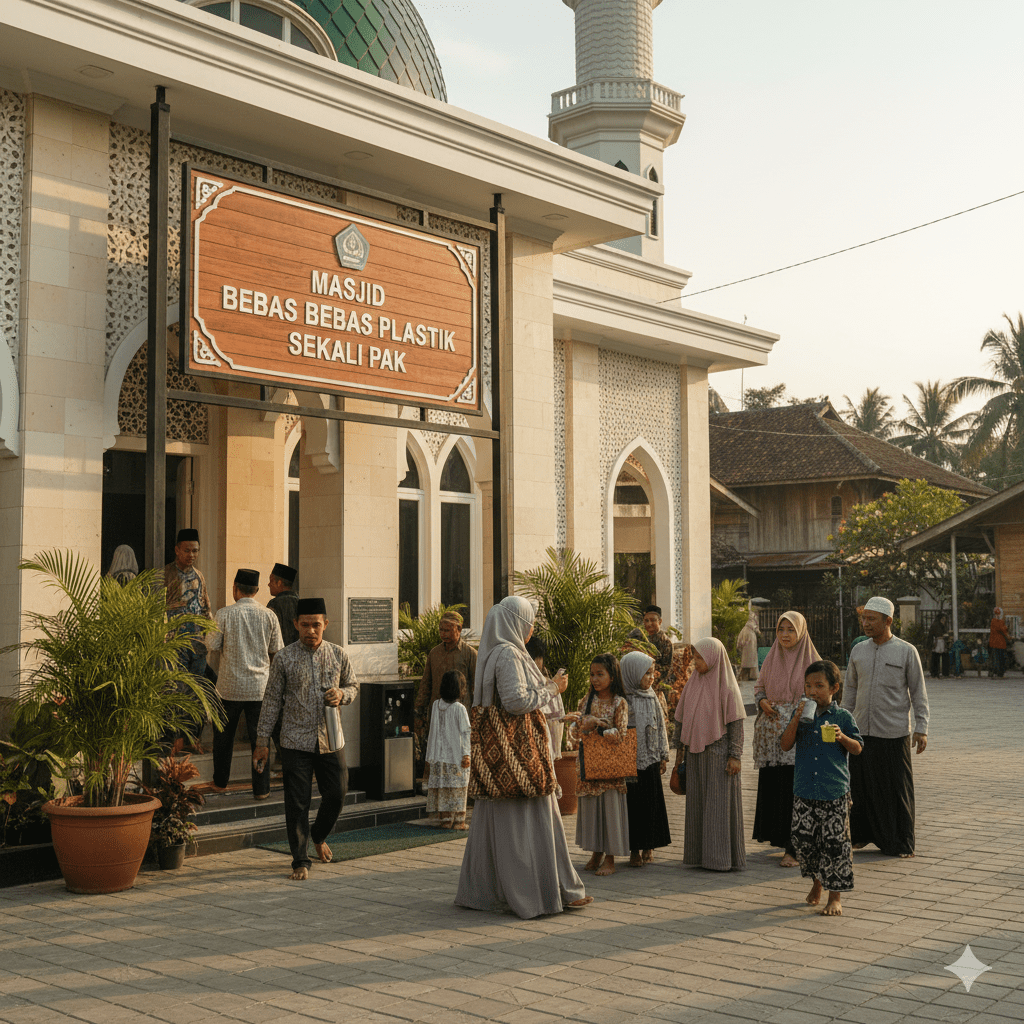 Masjid di Jawa Timur yang menerapkan kebijakan bebas plastik sekali pakai dengan jamaah membawa tumbler dan tas kain