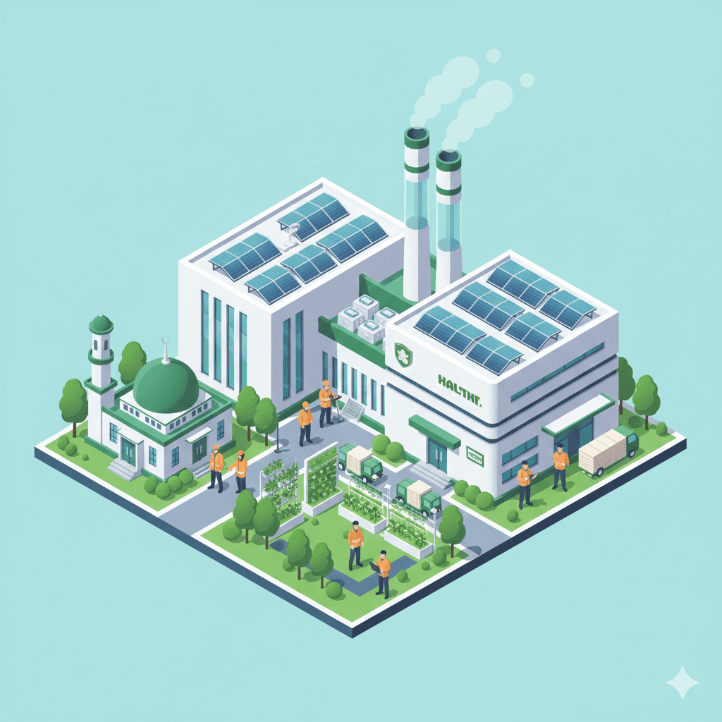 ilustrasi pabrik ramah lingkungan yang menerapkan hukum limbah pabrik islam