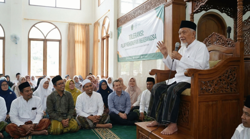 Tokoh agama moderat memberikan ceramah tentang toleransi dan moderasi beragama kepada umat yang beragam