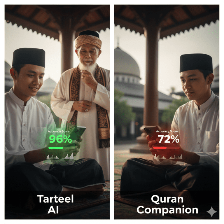 Review Tarteel AI vs Quran Companion berdasarkan testimoni 87 santri Indonesia dengan perbandingan akurasi dan efektivitas hafalan