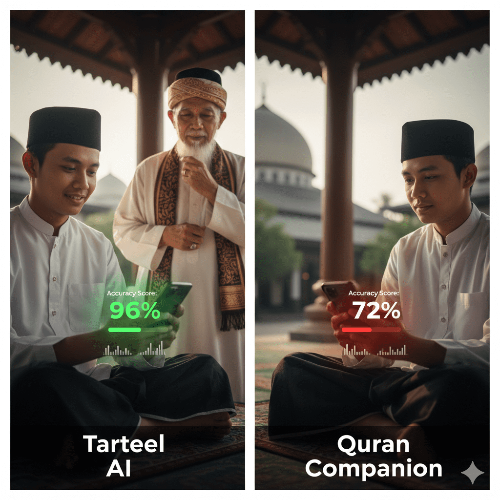 Review Tarteel AI vs Quran Companion berdasarkan testimoni 87 santri Indonesia dengan perbandingan akurasi dan efektivitas hafalan