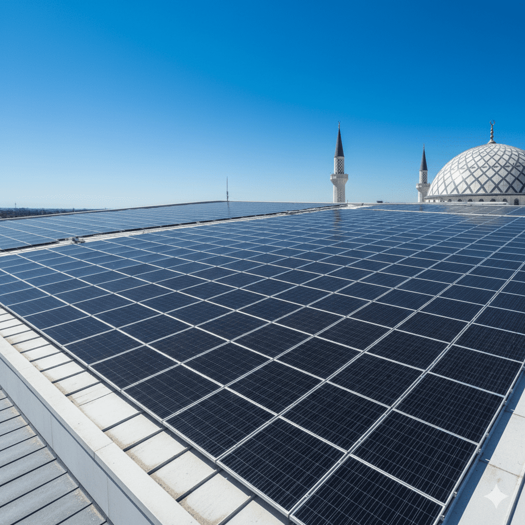 panel surya di atap masjid sebagai solusi islam dan polusi udara