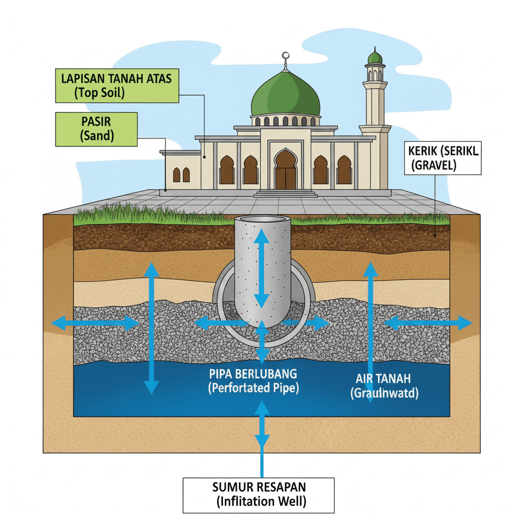 Sumur resapan masjid solusi syariah air tanah