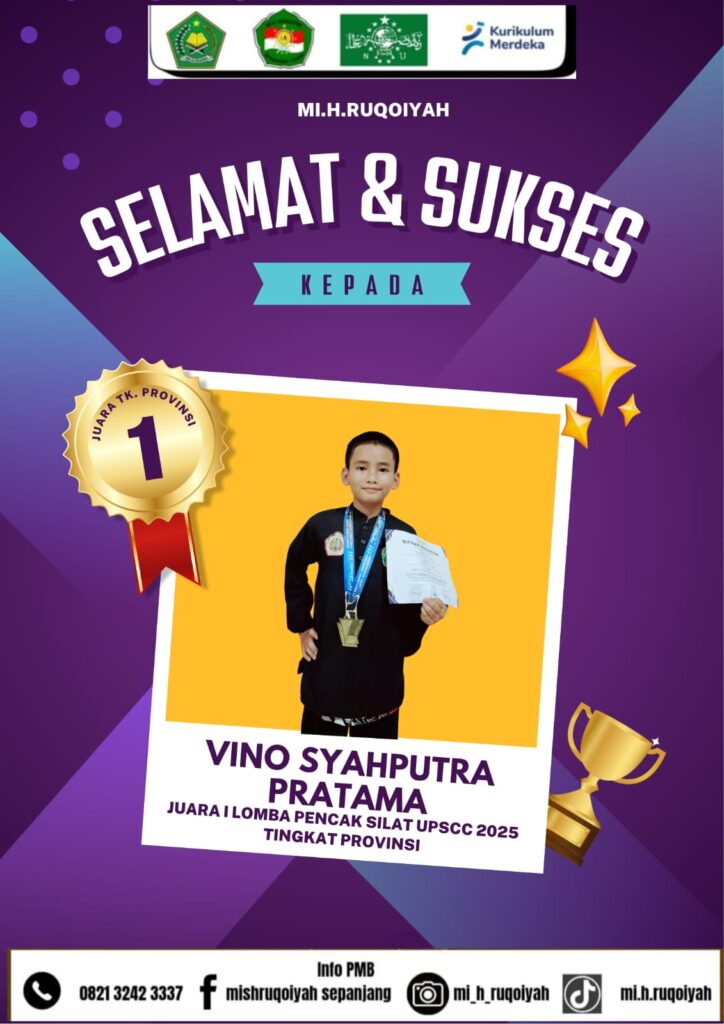 "MI H. Ruqoiyah Sepanjang sabet 3 medali nasional UNESA - Vino Syahputra juara 1 Pencak Silat"