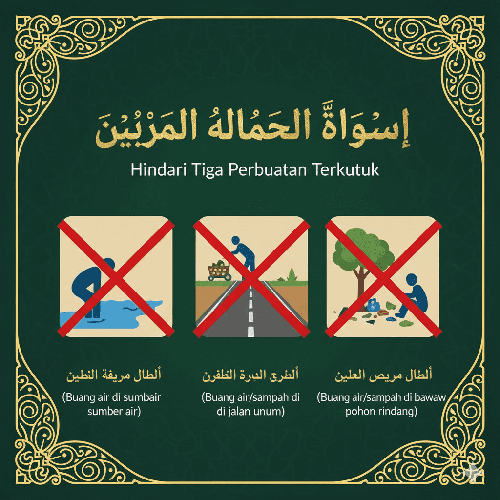 "Infografis hadits tiga hal yang dilaknat termasuk buang sampah sembarangan di tempat umum"