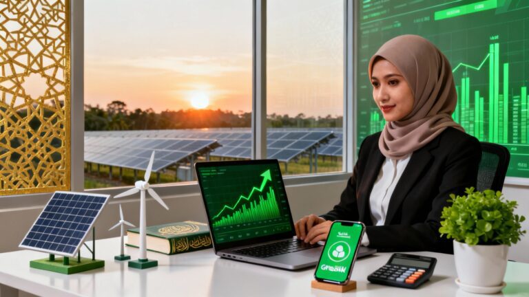 “investasi green energy halal bagi Muslim Indonesia melalui saham energi hijau syariah, sukuk green bond islam, reksadana syariah ESG, dan wakaf produktif energi terbarukan”