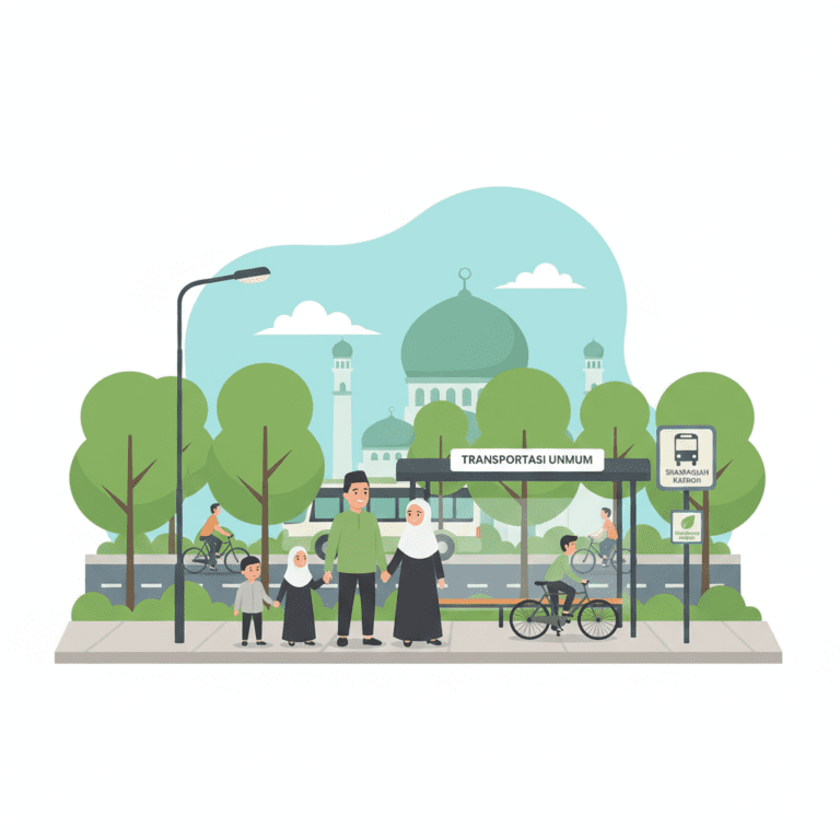 Berbagai pilihan transportasi hijau untuk Muslim kota seperti bus, kereta, sepeda, dan berjalan kaki