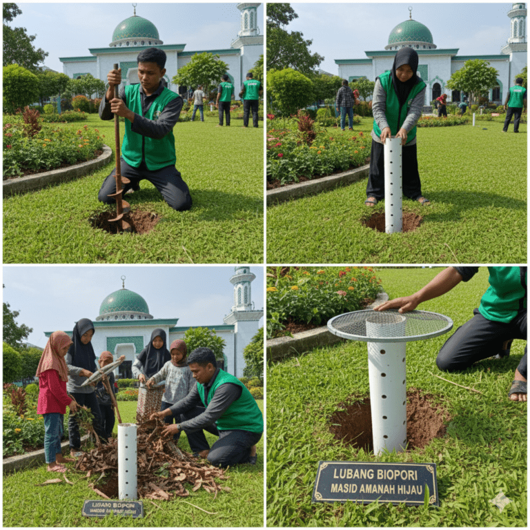 Tutorial membuat lubang biopori di halaman masjid untuk resapan air hujan