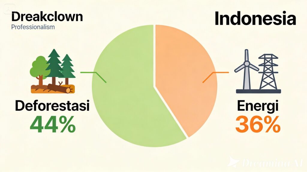 Infografis ijtihad perubahan iklim tentang breakdown emisi Indonesia dari deforestasi dan energi