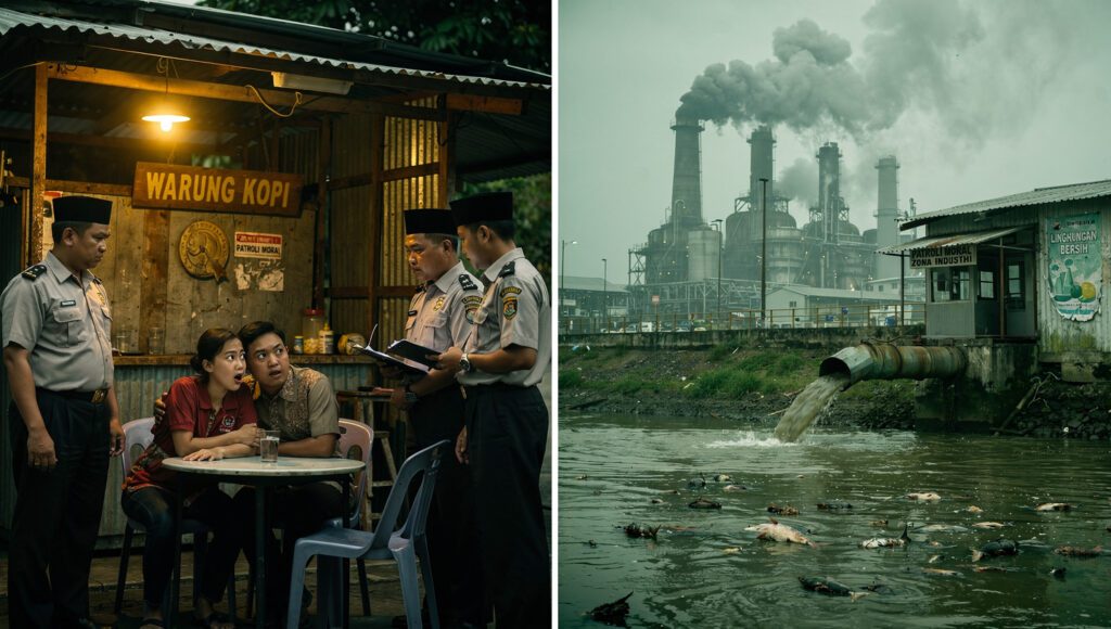Hisbah lingkungan Indonesia digambarkan kontras antara razia moral kecil dan pelanggaran lingkungan besar
