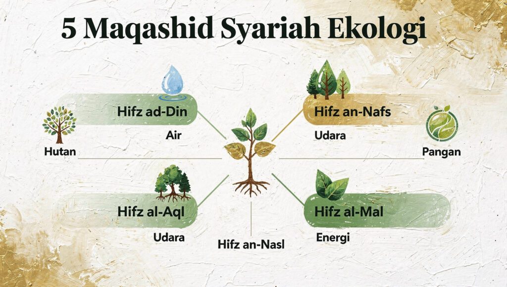 Infografis 5 maqashid syariah ekologi sebagai dasar perlindungan lingkungan dalam Islam
