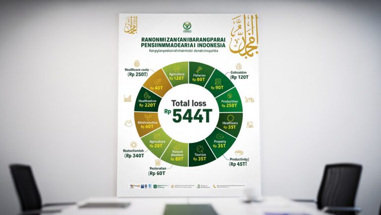 "Infografis hifdz al maal 8 kerugian ekonomi kerusakan lingkungan Indonesia 544 triliun rupiah islam"