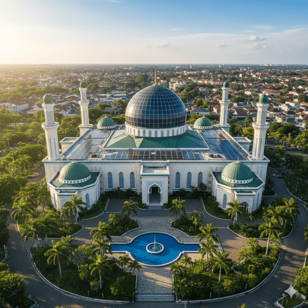 Masjid ramah lingkungan dengan panel surya atap sesuai prinsip pengelolaan sda islam