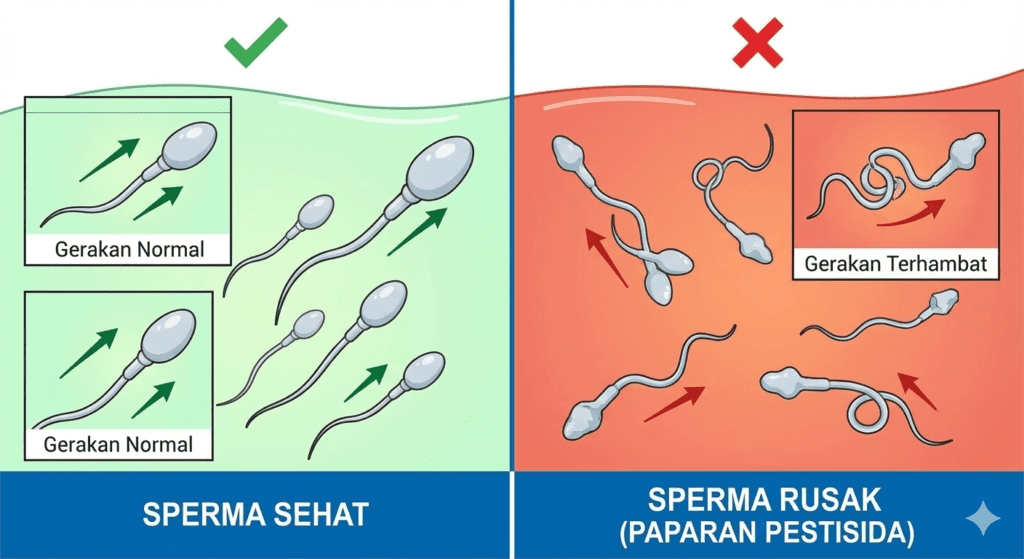 "Perbandingan sperma sehat vs rusak akibat pestisida dampak hifdz al nasl kesuburan pria"