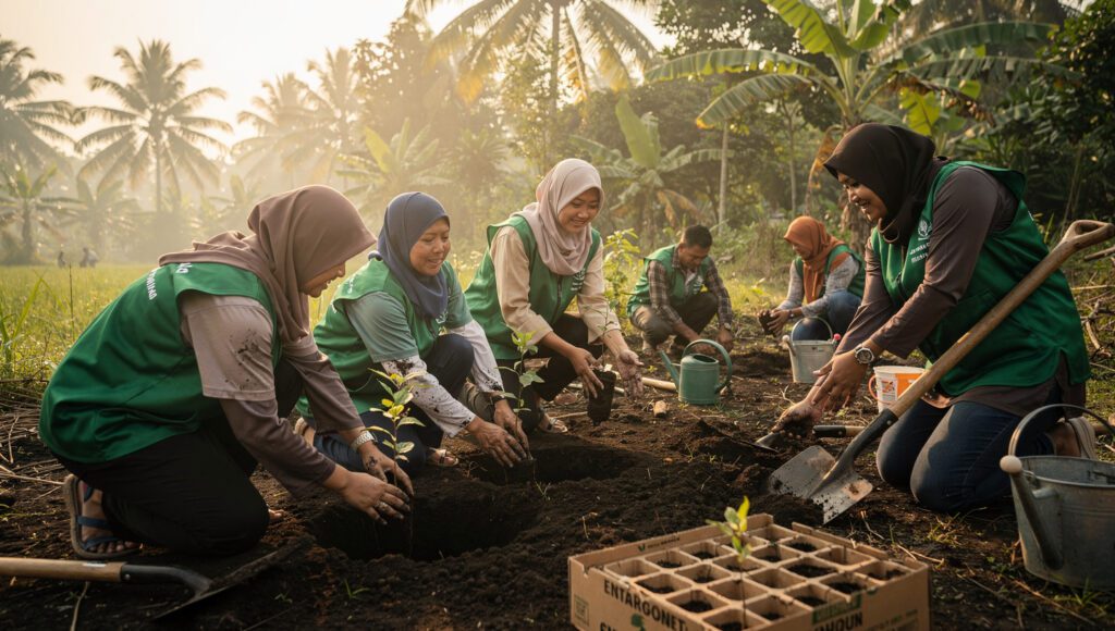 Sedekah jariyah tanam pohon oleh komunitas Muslim sebagai amal lingkungan berkelanjutan