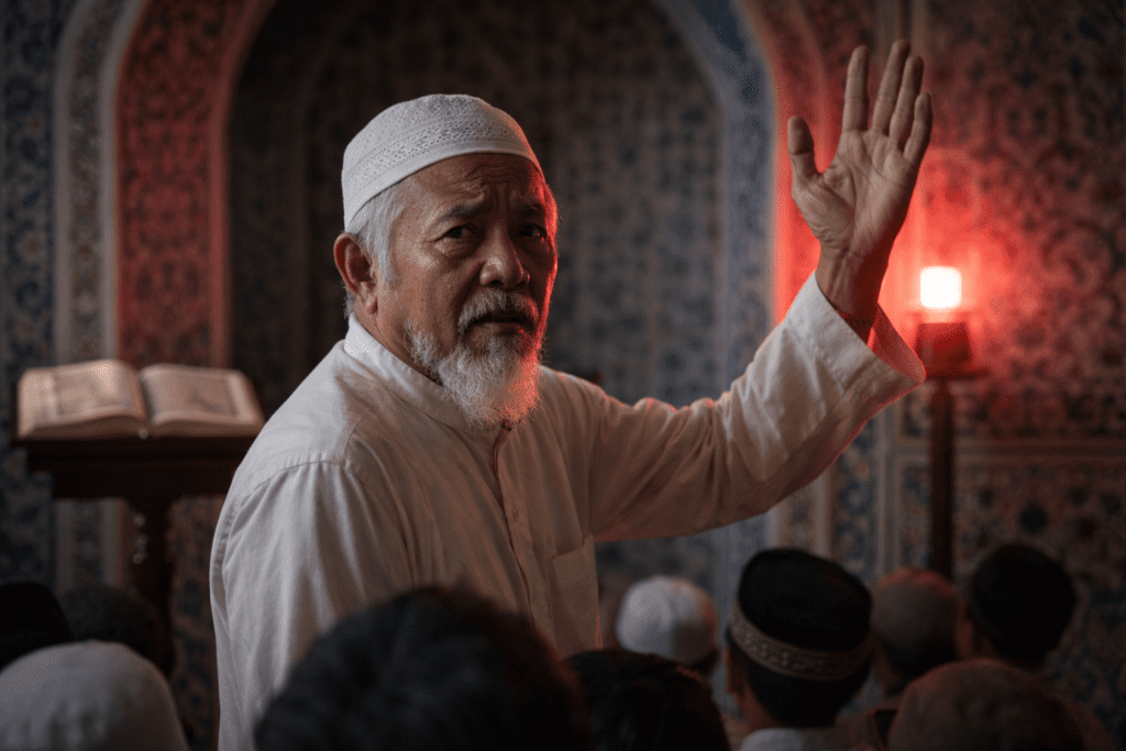 Imam memimpin jamaah keluar masjid saat gempa terjadi di tengah shalat berjamaah