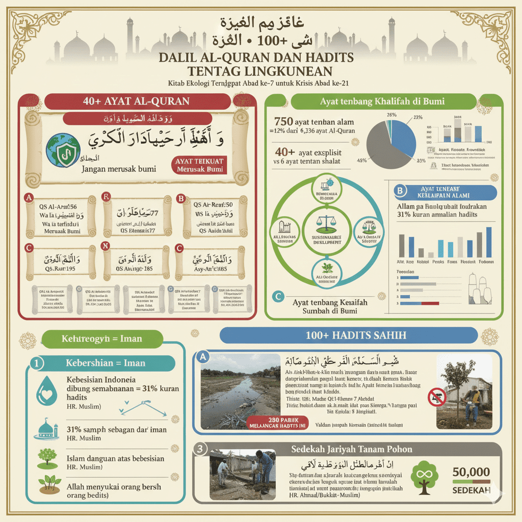 Infografis 40+ ayat Al-Quran dan 100+ hadits & dalil larangan merusak lingkungan