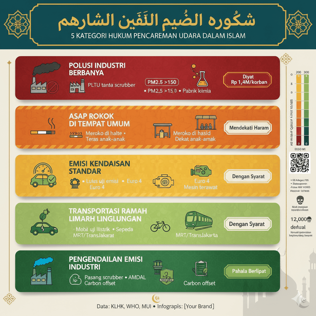 Infografis 5 kategori hukum pencemaran udara dalam Islam
