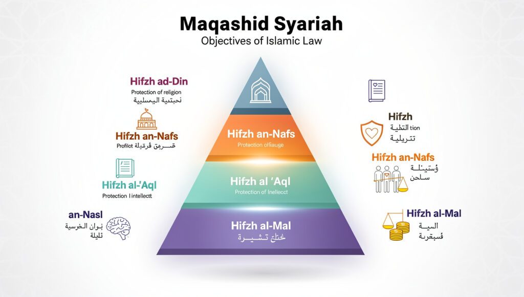 Infografis hirarki maqashid syariah dengan penekanan pada hifzh an-nafs saat bencana