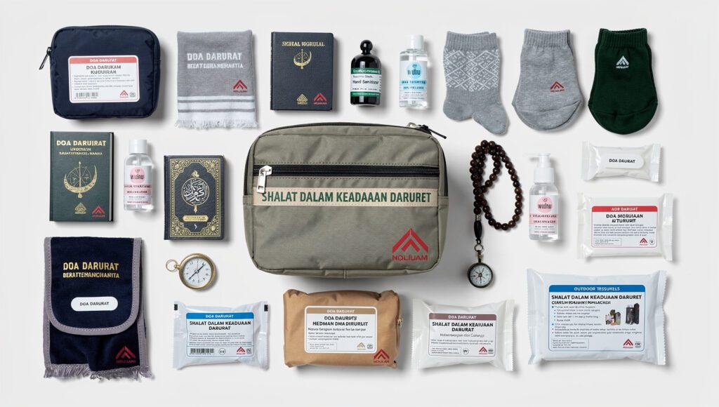 Tas ibadah darurat lengkap berisi berbagai alat untuk ibadah dalam kondisi terbatas