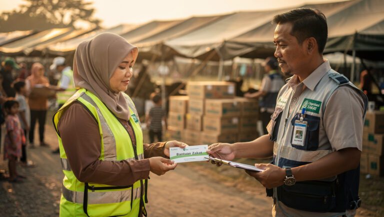 relawan bencana muslim menerima zakat profesi dari lembaga amil