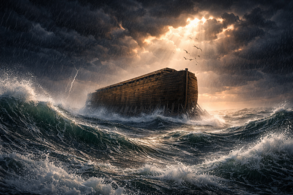 Kapal Nabi Nuh bertahan di tengah banjir besar sebagai perintah Allah SWT dalam kisah banjir nabi nuh