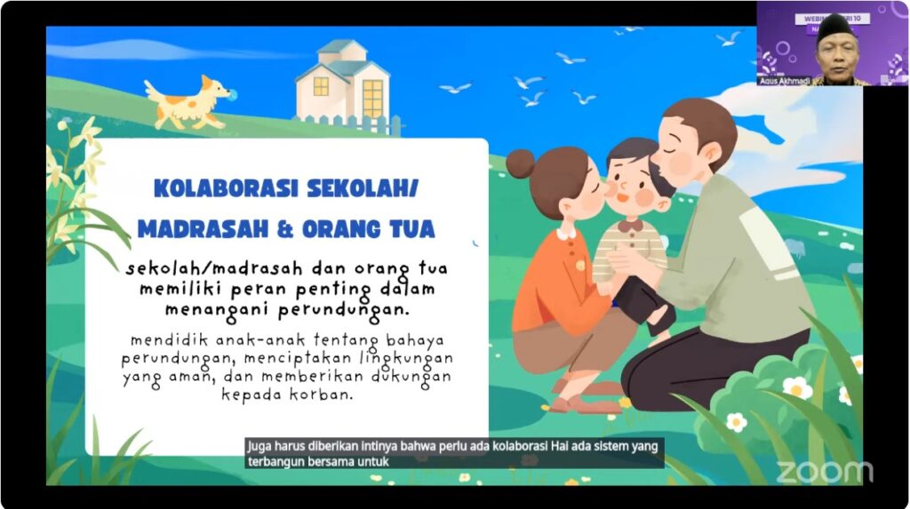Paparan Narasumber 1 Dr. H. Agus Ahmadi dalam Webinar edukasi bullying di madrasah