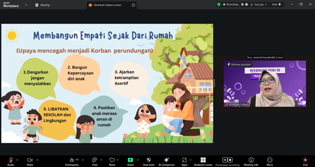 Paparan Narasumber 2 Dr. Hj. Khobibah dalam Webinar edukasi bullying di madrasah