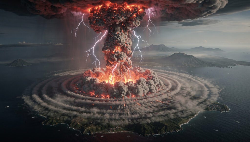 Visualisasi letusan dahsyat Gunung Tambora 1815, bencana vulkanik terhebat dalam sejarah