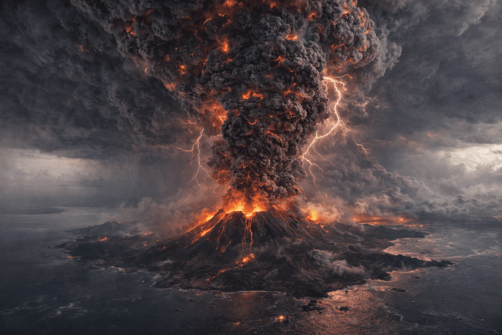 Visualisasi letusan dahsyat Gunung Tambora 1815, bencana vulkanik terhebat dalam sejarah