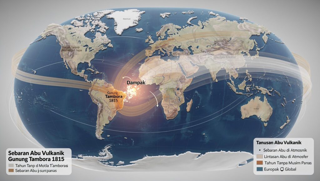 Peta sebaran dampak global letusan Gunung Tambora 1815 dan "tahun tanpa musim panas"