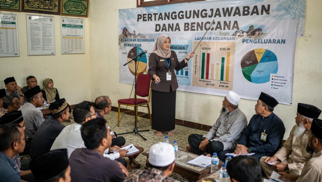 Presentasi laporan pertanggungjawaban dana bencana secara terbuka kepada donatur dan masyarakat.