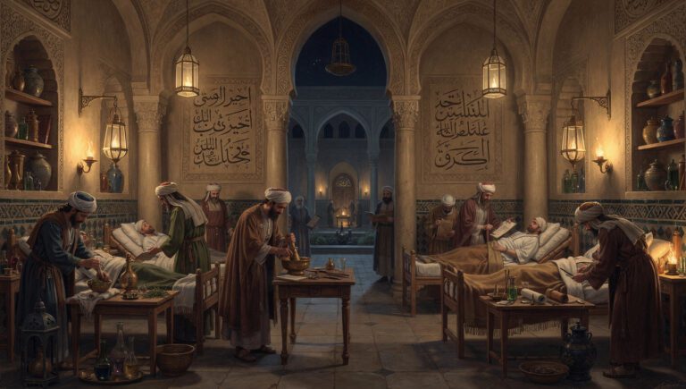 Pengobatan wabah di rumah sakit (Bimaristan) Islam abad pertengahan, menunjukkan kemajuan kedokteran dalam sejarah Islam