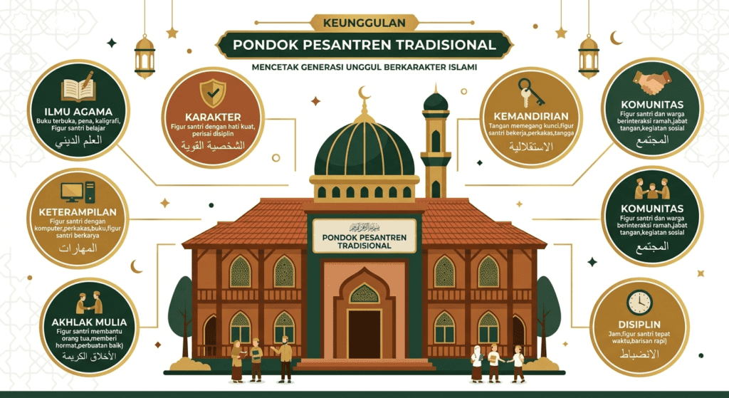 Infografis keunggulan pendidikan pesantren dalam membentuk karakter dan ilmu generasi Muslim Indonesia